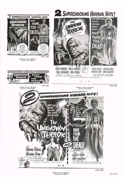 the unknown terror and back from the dead pressbook