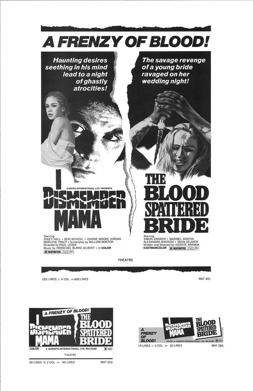I Dismember Mama The Blood Splattered Bride Double Bill Pressbook