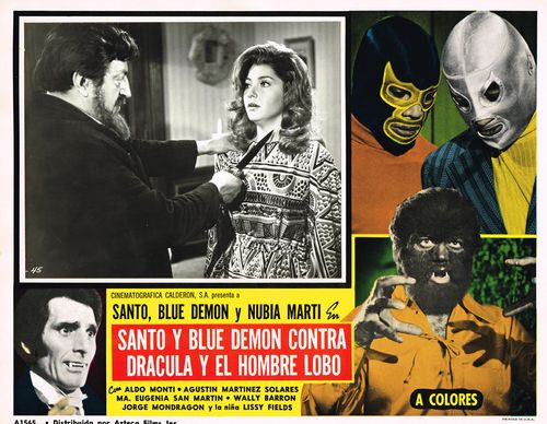Santo Y Blue Demon Contra Dracula aztec mexican lobby card