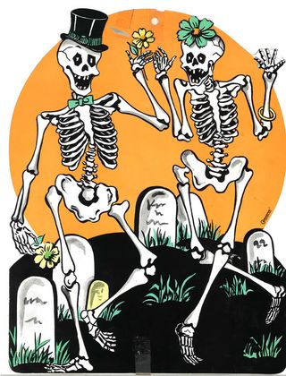 Halloween Flying Witch and Happy Skeletons