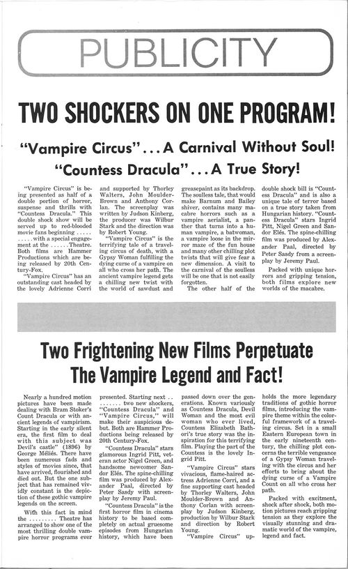 vampire circus countess dracula pressbook