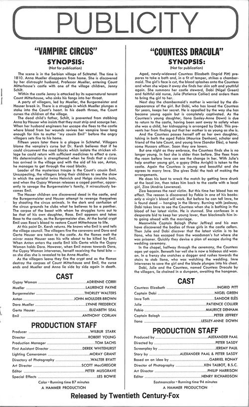 vampire circus countess dracula pressbook