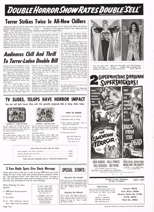 the unknown terror and back from the dead pressbook