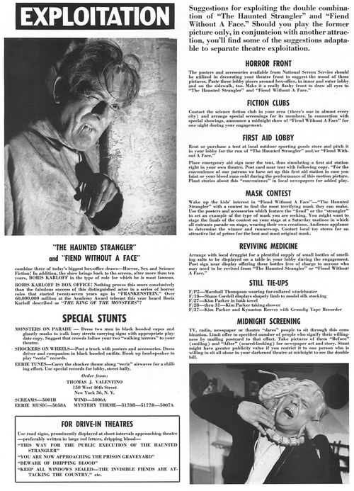 double bill pressbook the haunted strangler fiend without a face