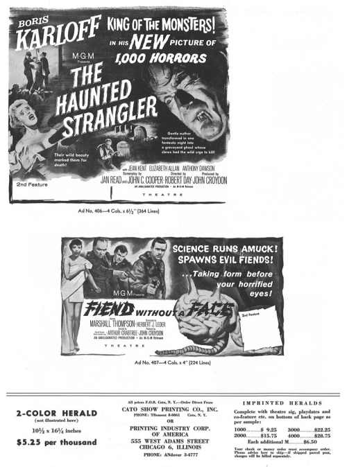 double bill pressbook the haunted strangler fiend without a face