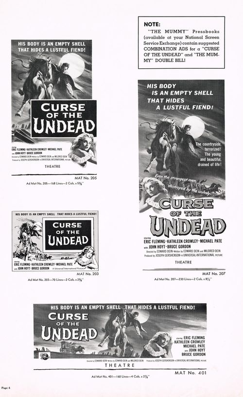 curse of the undead pressbook