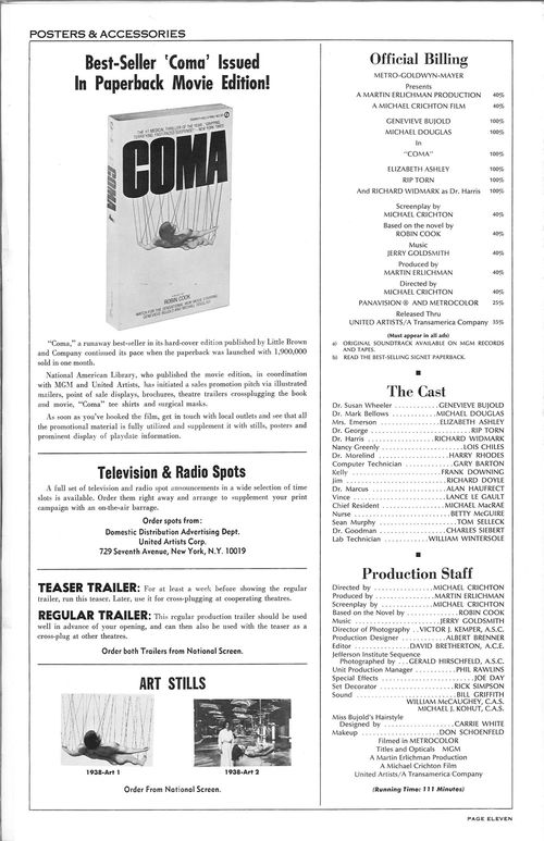 coma movie pressbook