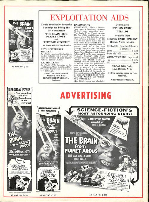 howco brain from planet arous campaign kit pressbook