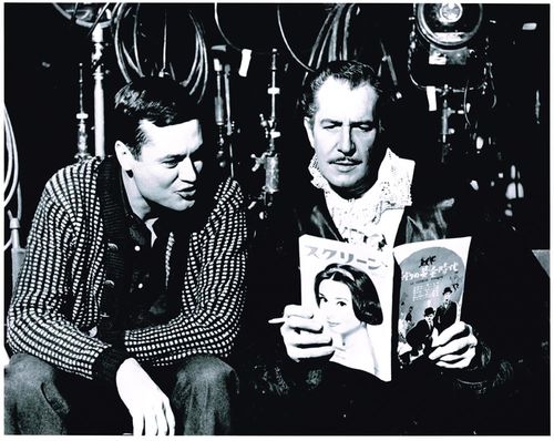 roger corman and vincent price on set