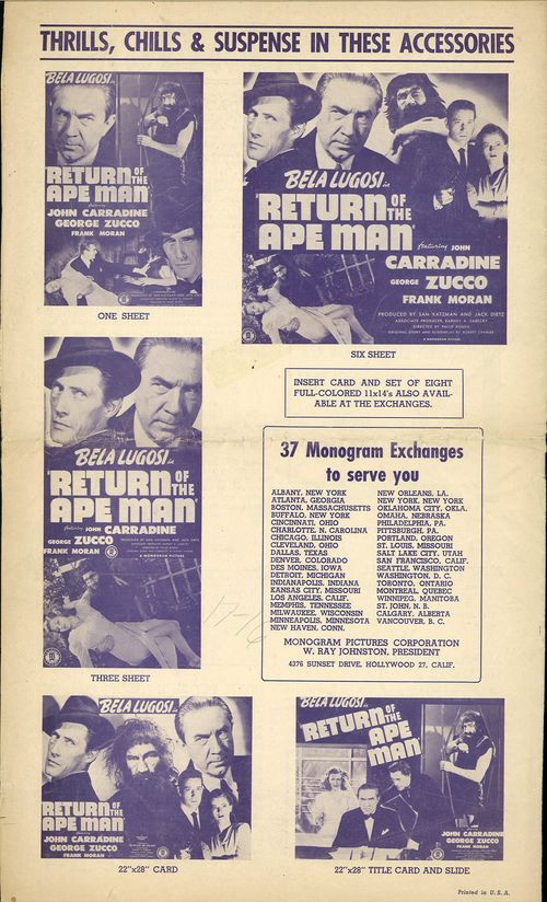 return of the ape man pressbook bela lugosi