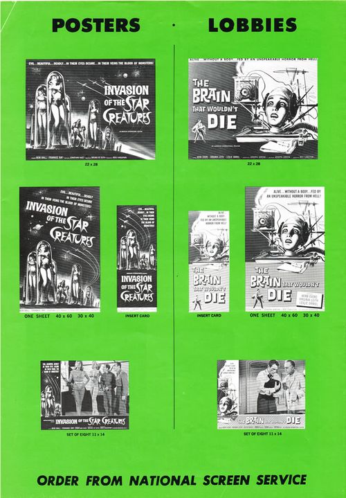 Double Bill Pressbook: The Brain That Wouldn't Die and Invasion of the Star  Creatures - From Zombos' Closet