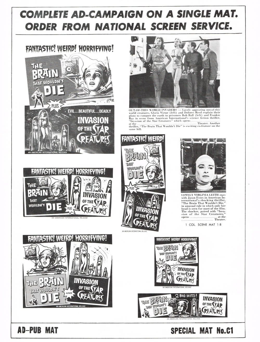 Double Bill Pressbook: The Brain That Wouldn't Die and Invasion of the Star  Creatures - From Zombos' Closet
