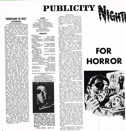 nightmare in wax and blood of dracula's castle pressbook