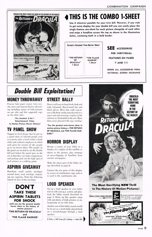 the return of dracula and flame barrier pressbook