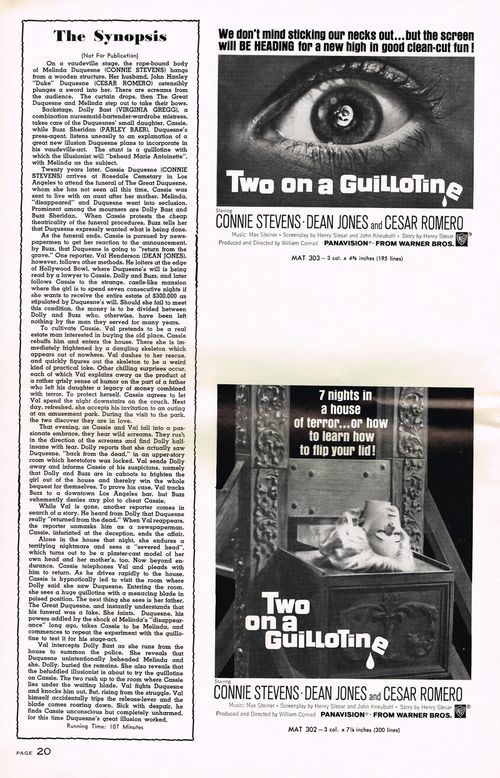 Two on a Guillotine Pressbook