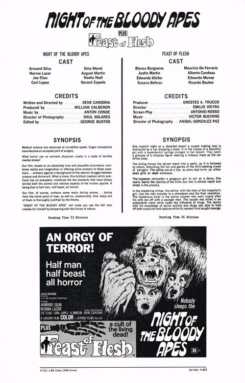 night of bloody apes and feast of flesh pressbook