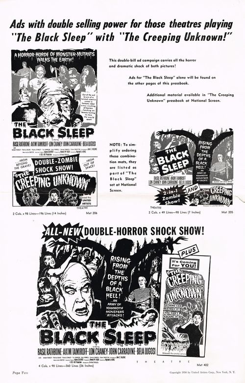 The Black Sleep and The Creeping Unknown Double Bill Pressbook