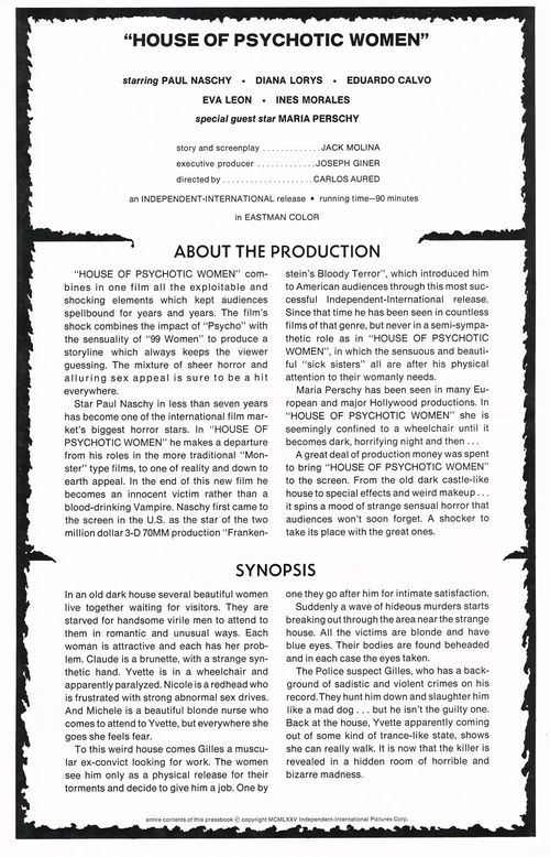 House of Psychotic Women Pressbook