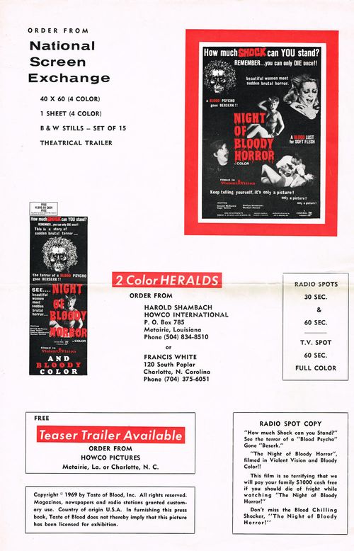 Night of Bloody Horror Pressbook