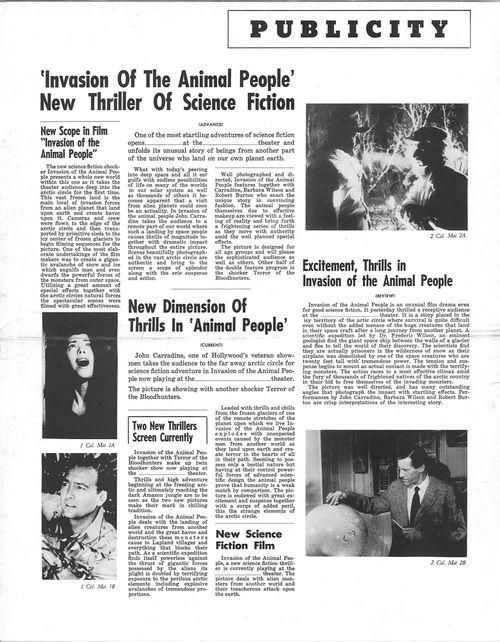 invasion of the animal people pressbook