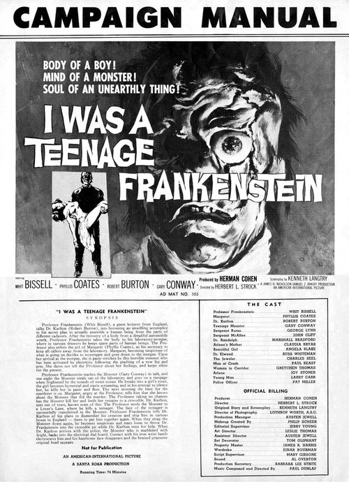 i was a teenage werewolf and i was a teenage frankenstein pressbook