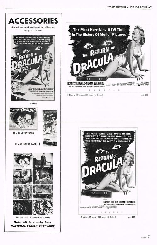 the return of dracula and flame barrier pressbook