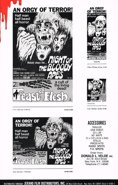night of bloody apes and feast of flesh pressbook