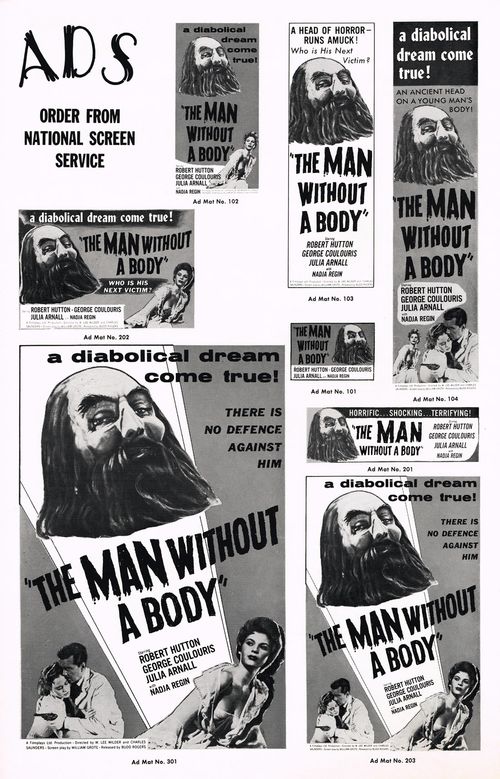 The Man Without a body and Fright Double Bill Pressbook