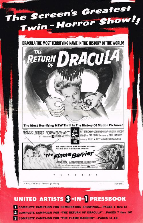the return of dracula and flame barrier pressbook