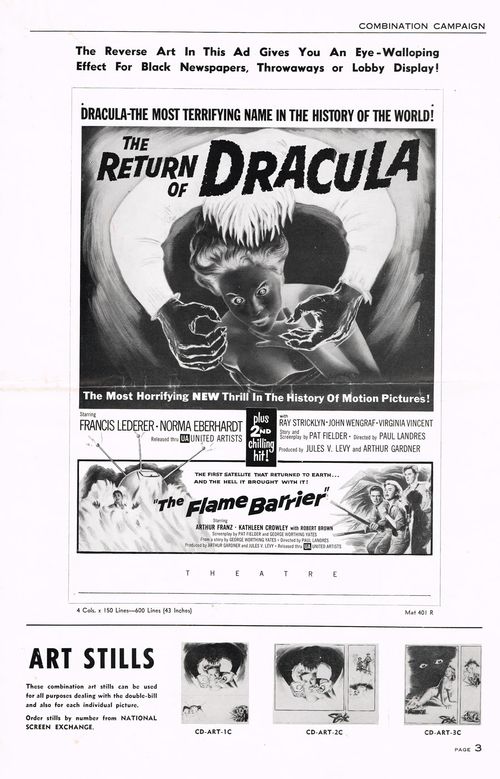 the return of dracula and flame barrier pressbook