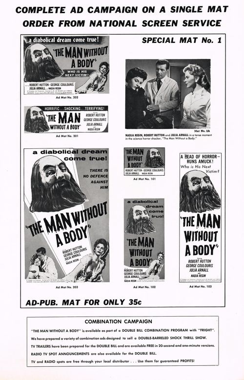 The Man Without a body and Fright Double Bill Pressbook