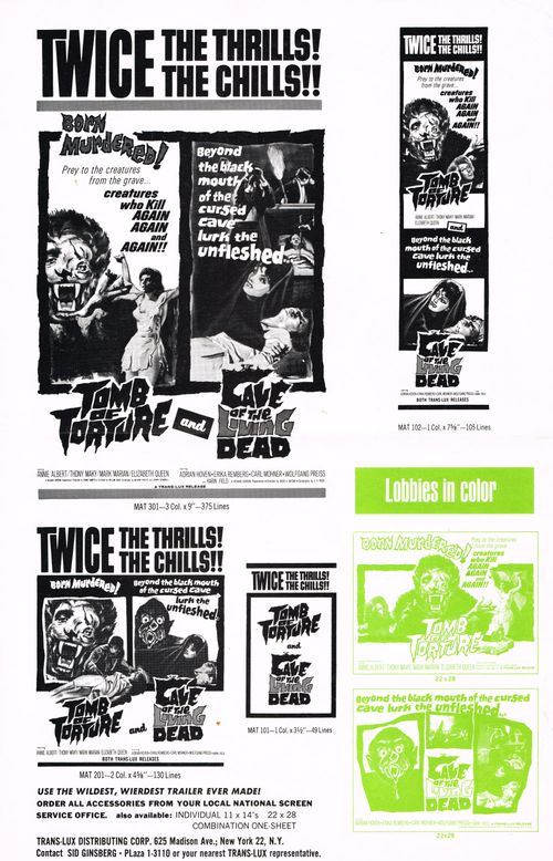 Tomb of Torture Cave of the Living Dead Double Bill Pressbook