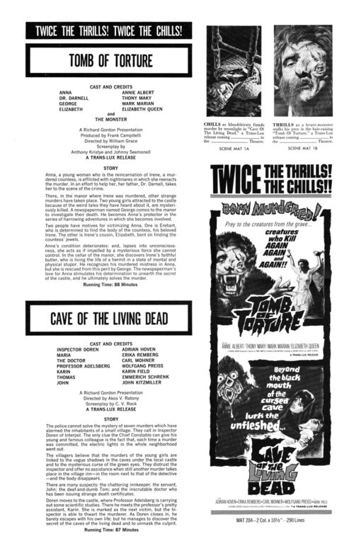 Tomb of Torture Cave of the Living Dead Double Bill Pressbook