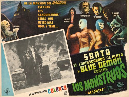 Santo Y Blue Demon Contra Los Monstruos Mexican Lobby Card