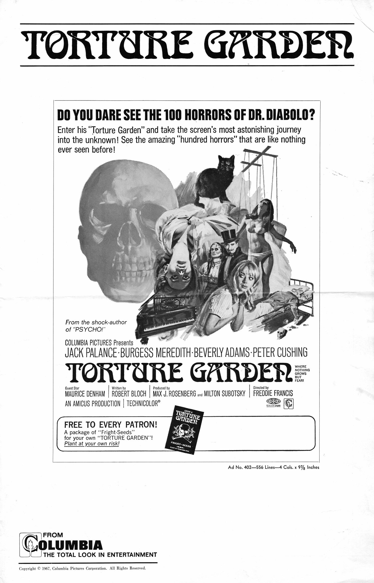 Torture Garden 1967 Pressbook From Zombos Closet