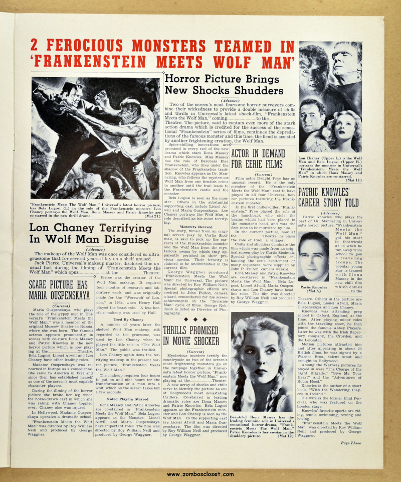 Frankenstein Meets the Wolf Man Pressbook 01