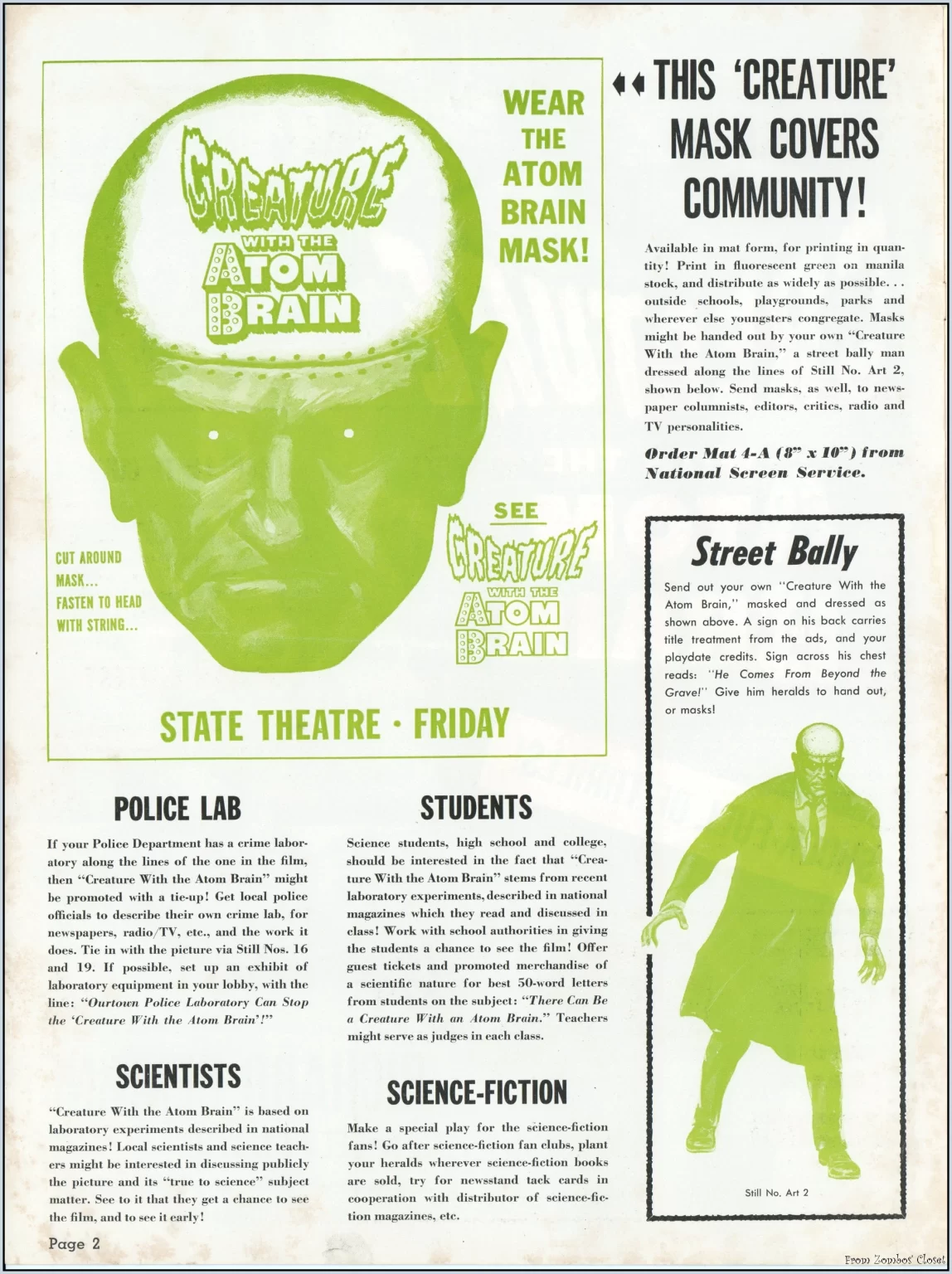 Creature with the Atom Brain Pressbook Creature with the Atom Brain Pressbook