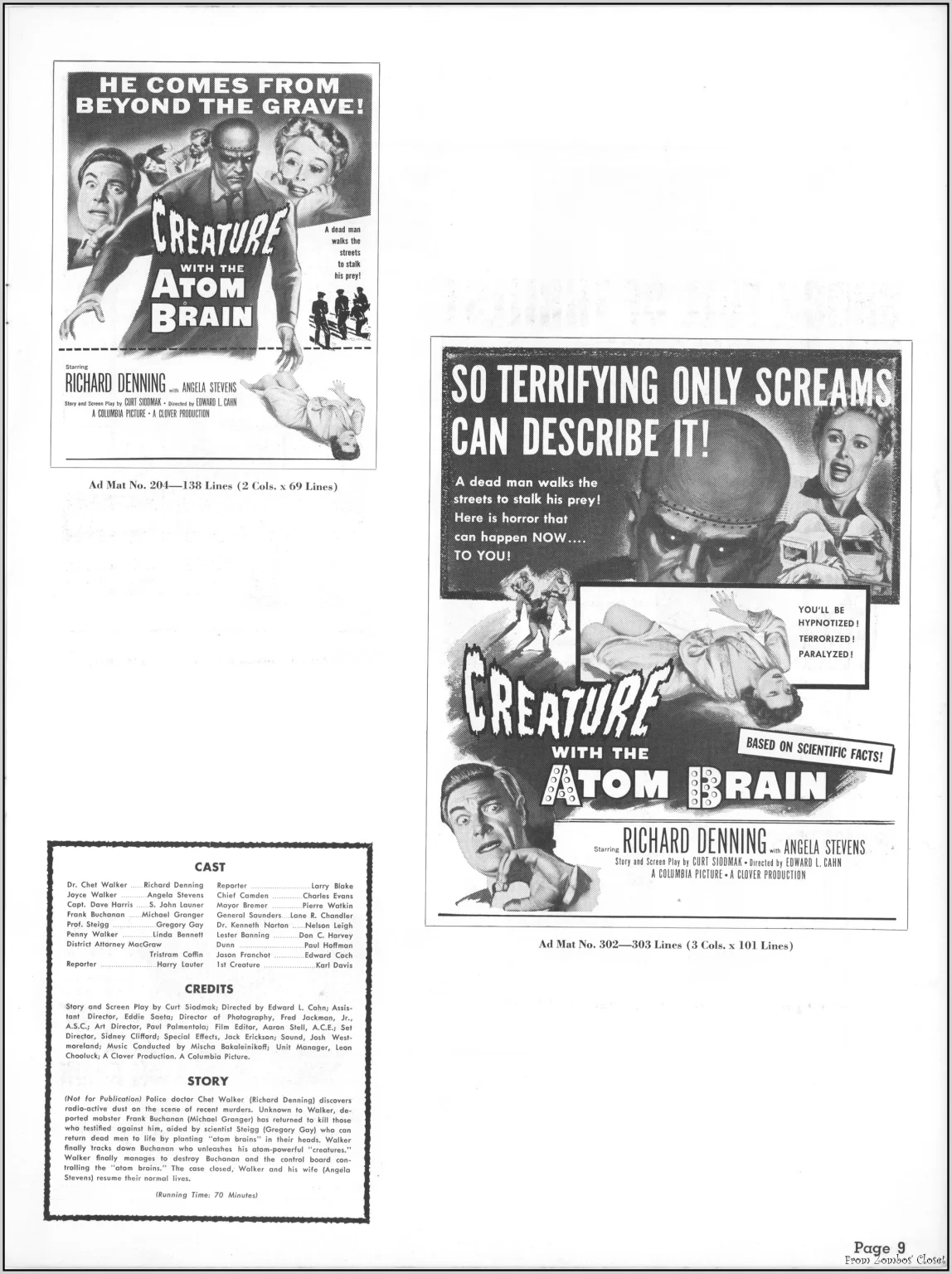 Creature with the Atom Brain Pressbook Creature with the Atom Brain Pressbook