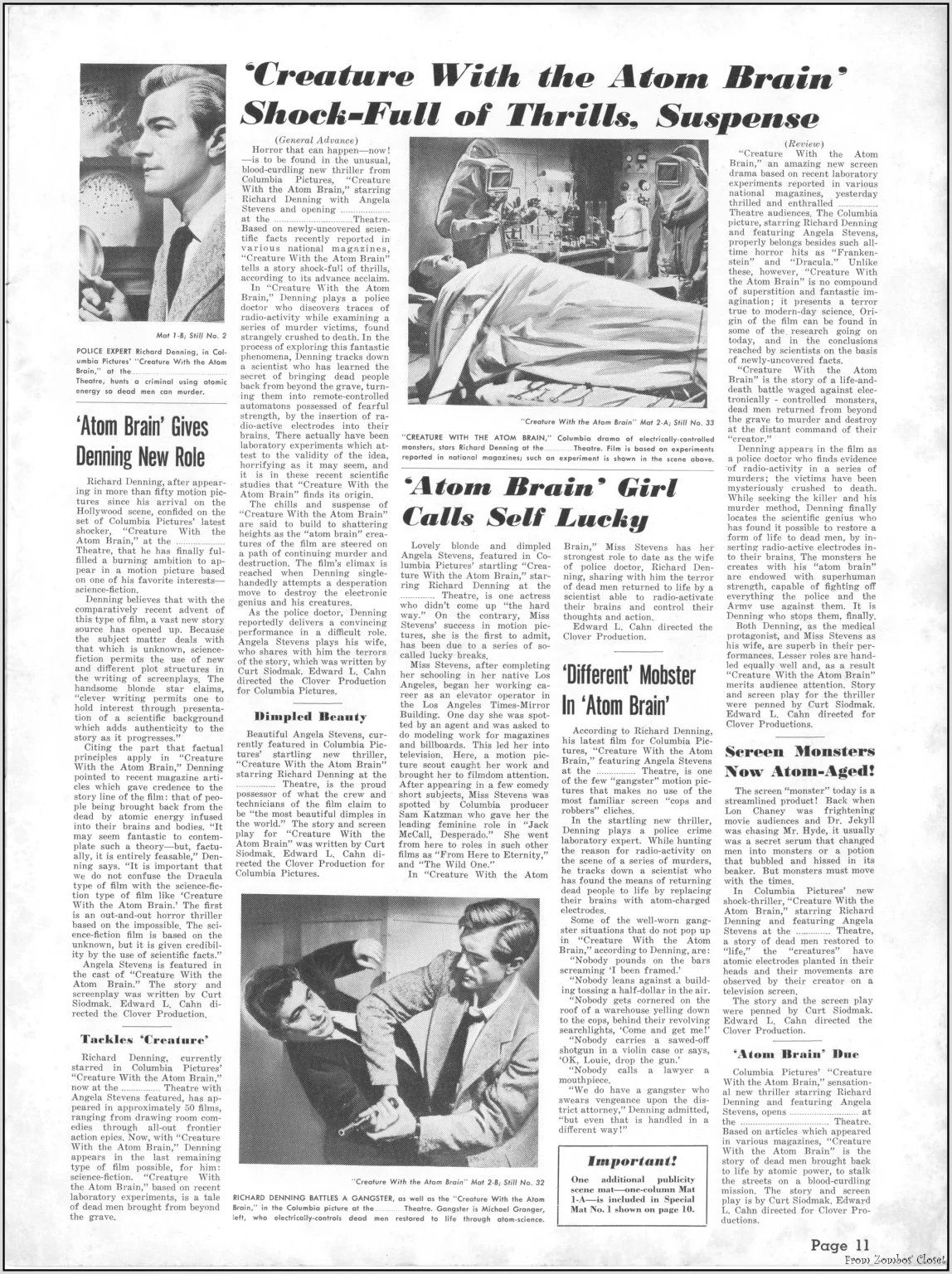 Creature with the Atom Brain Pressbook Creature with the Atom Brain Pressbook