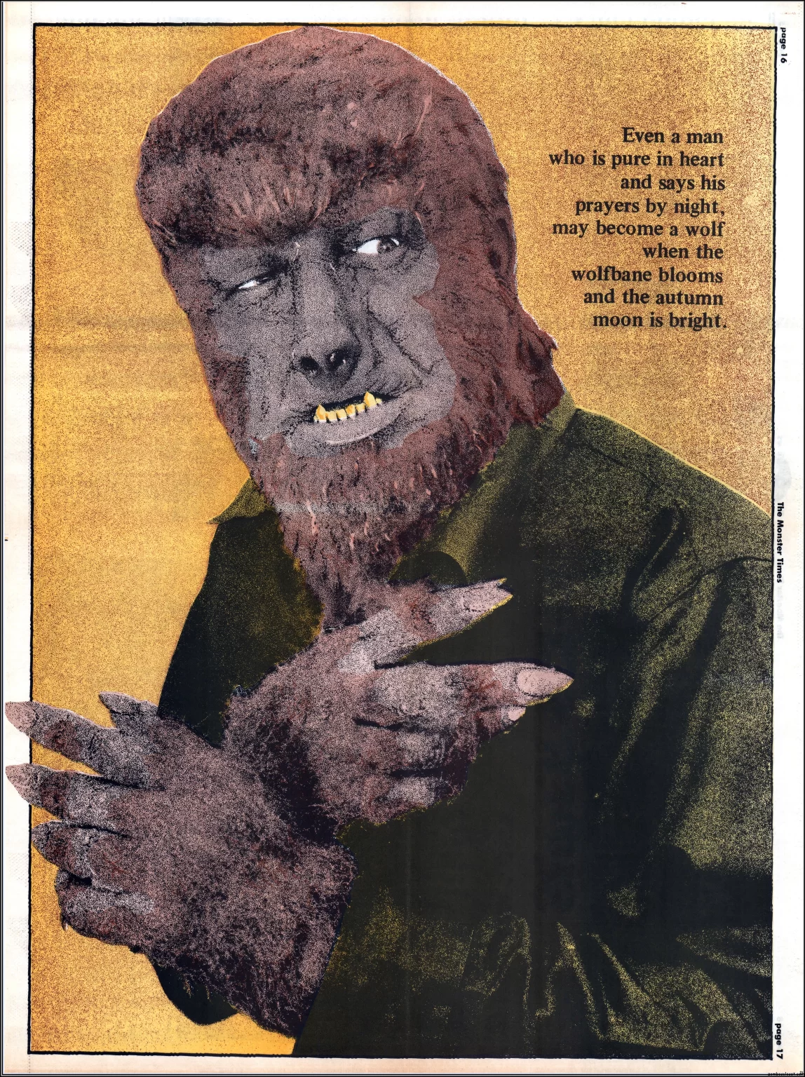 The Monster Times 14 Lon Chaney Jr Wolf Man Centerfold.