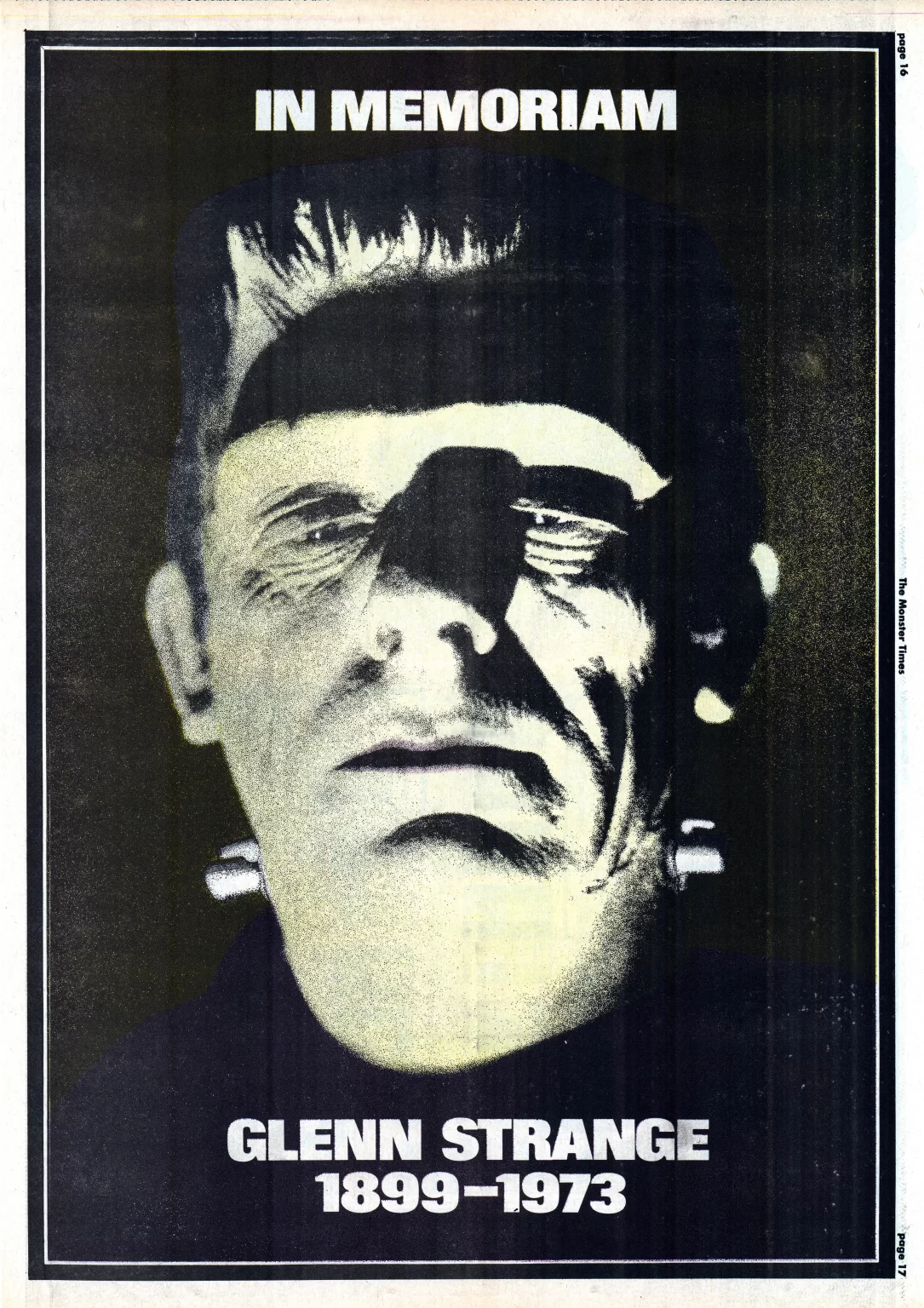 The Monster Times 29 Glenn Strange Centerfold.