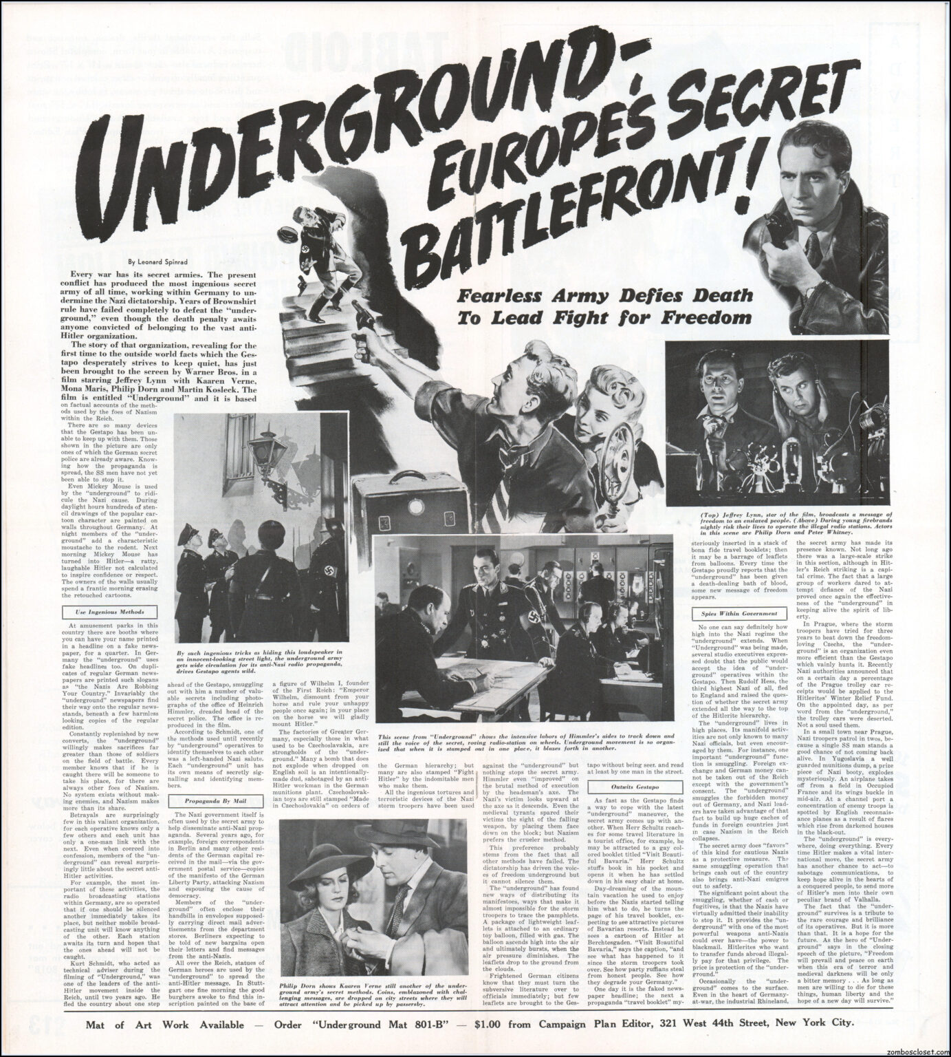Underground movie pressbook 1941