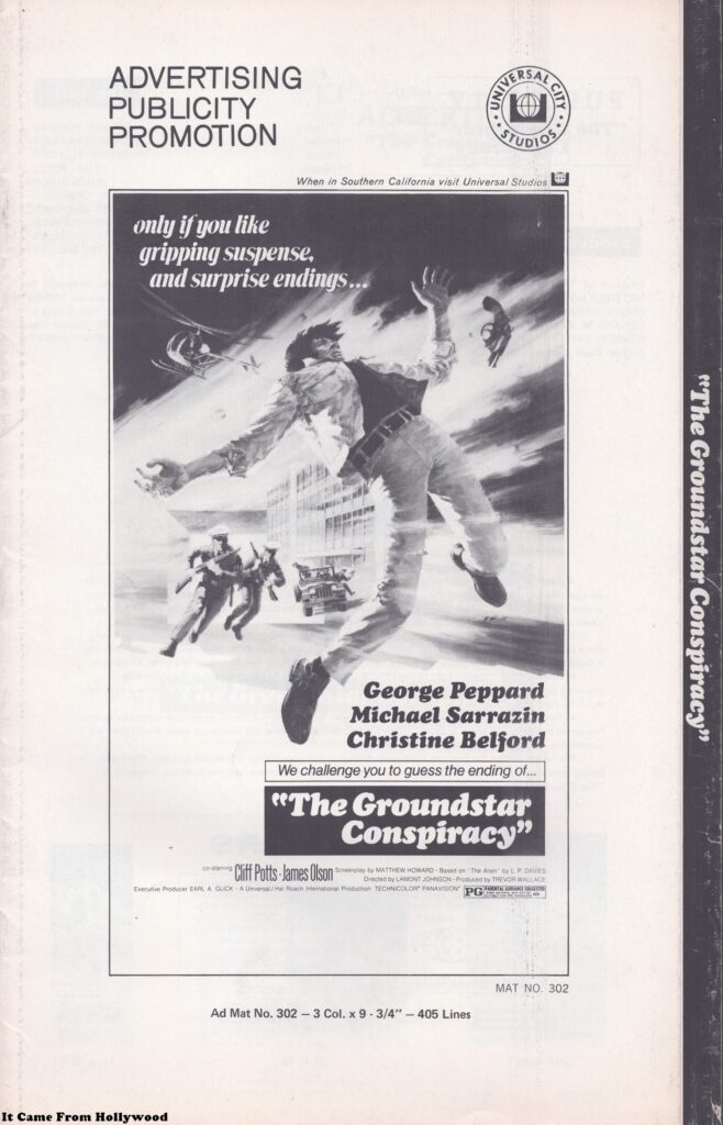 The Groundstar Conspiracy movie pressbook The Groundstar Conspiracy Advertising Supplement