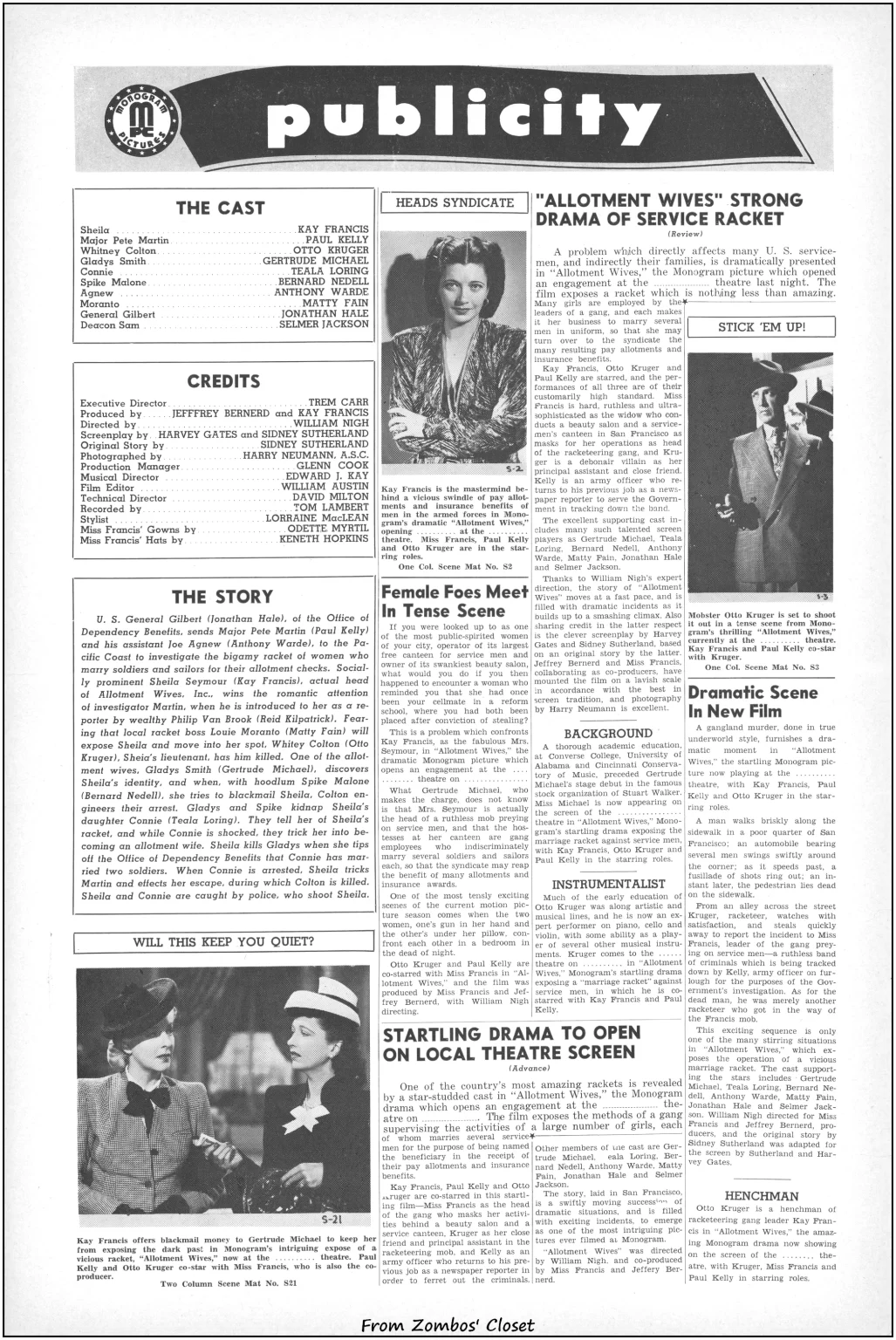 Allotment Wives Monogram picture pressbook Allotment Wives Monogram picture pressbook