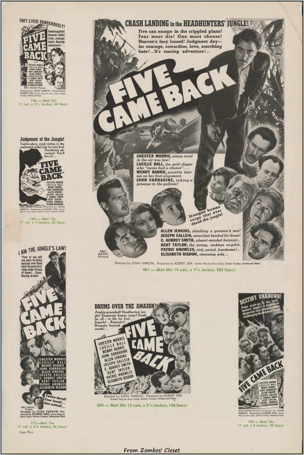 Five Came Back 1939 movie pressbook Five Came Back 1939 movie pressbook