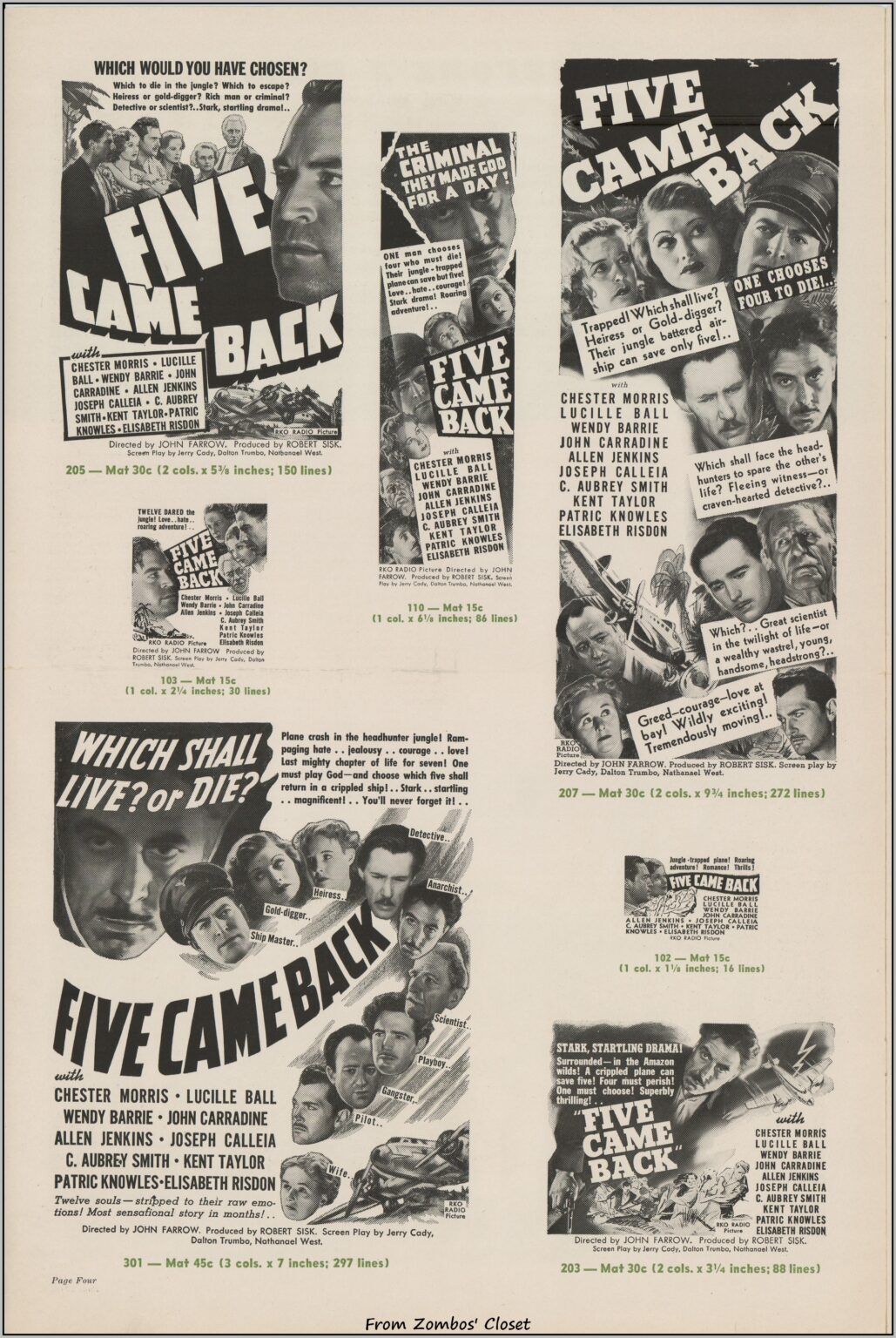 Five Came Back 1939 movie pressbook Five Came Back 1939 movie pressbook