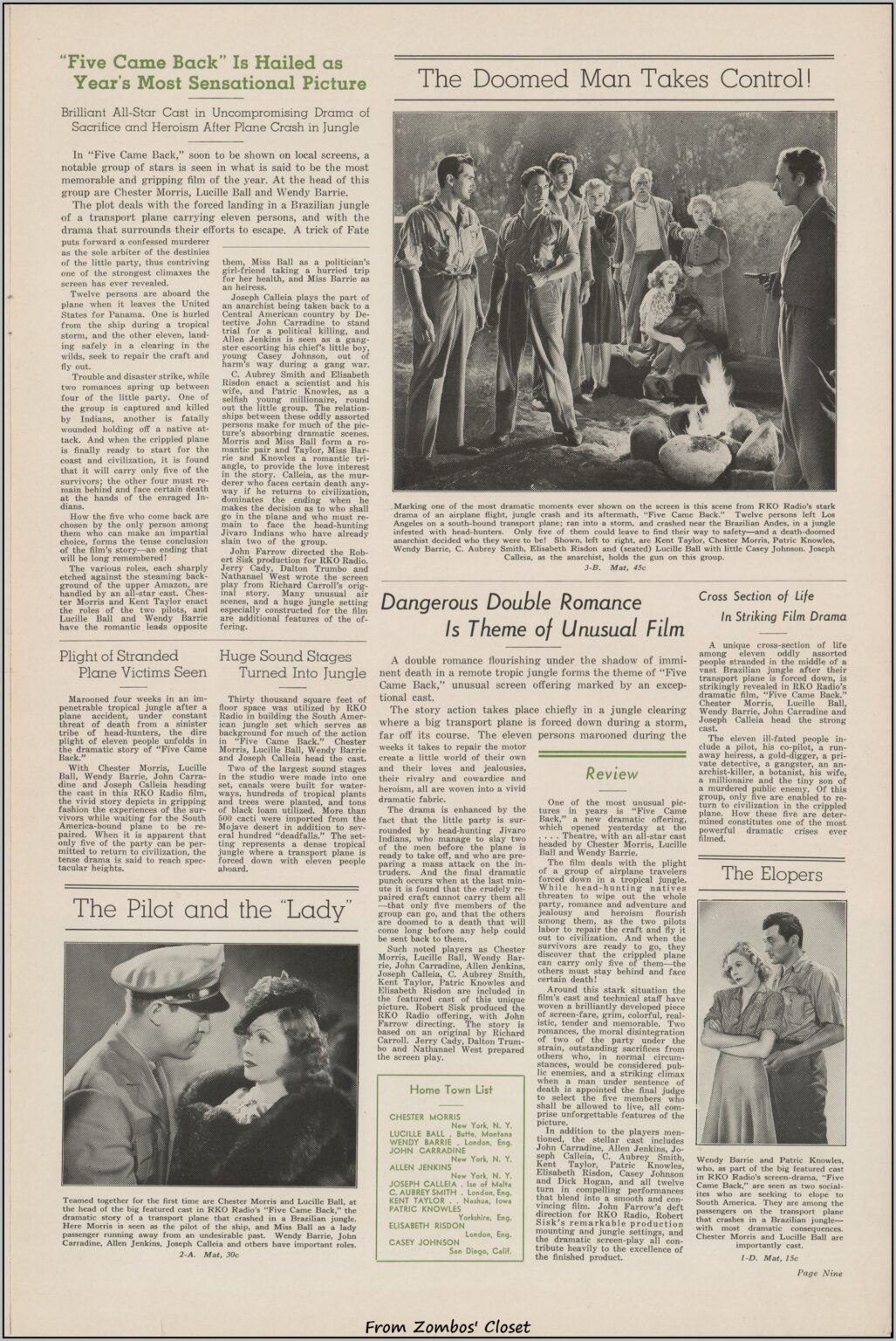 Five Came Back 1939 movie pressbook Five Came Back 1939 movie pressbook