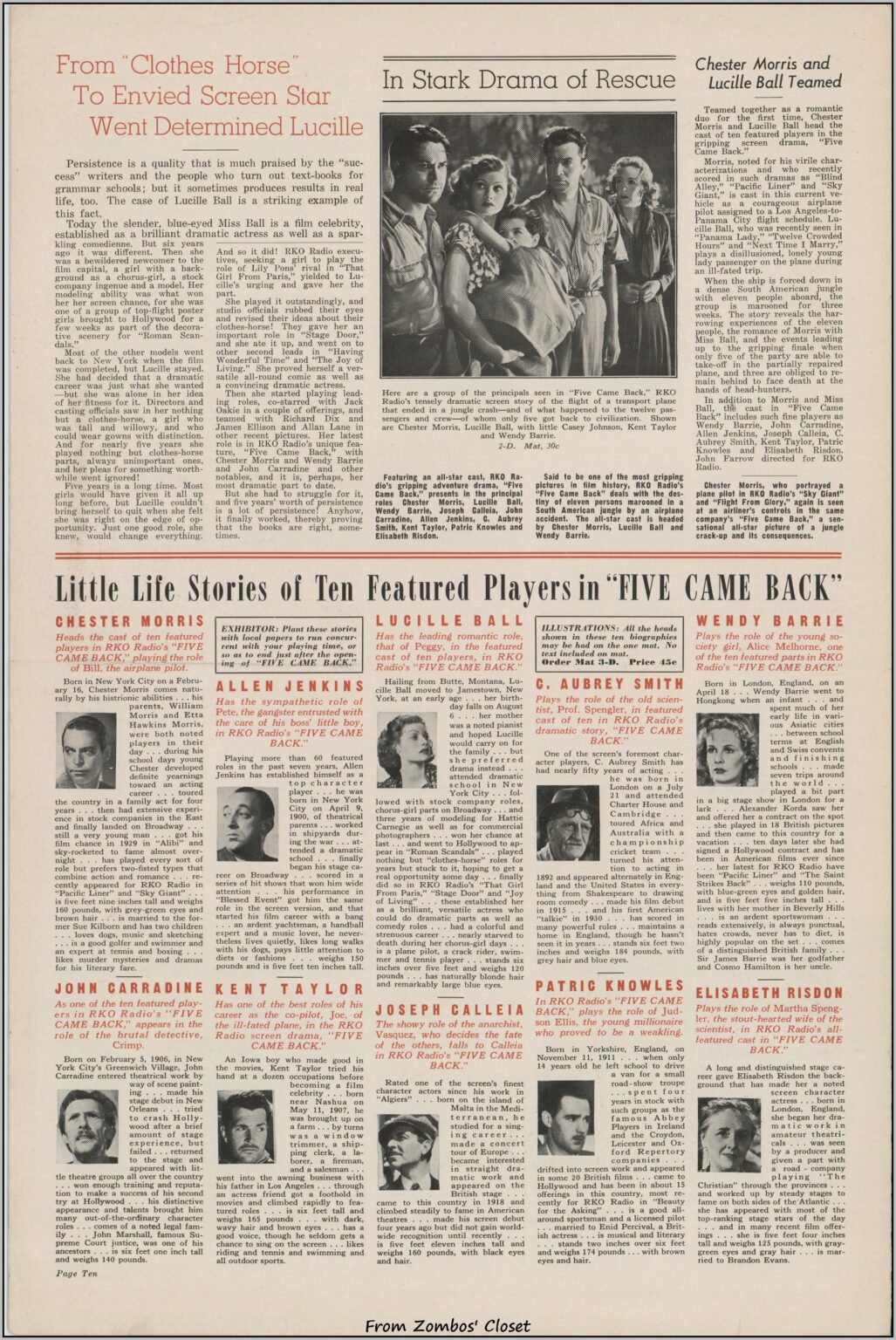 Five Came Back 1939 movie pressbook Five Came Back 1939 movie pressbook
