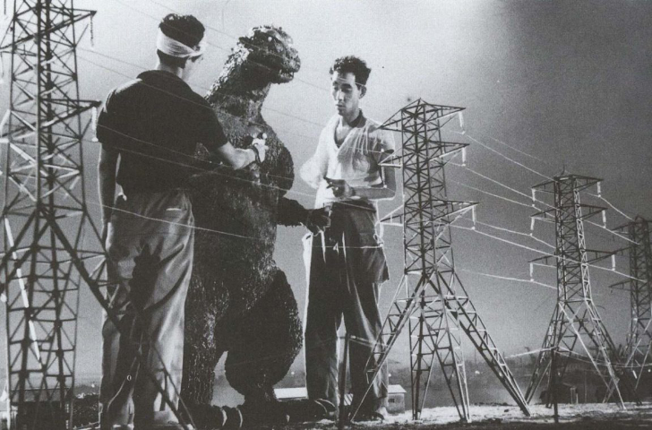 Godzilla King of the Monsters movie scene setup with technicians Godzilla King of the Monsters movie scene setup with technicians