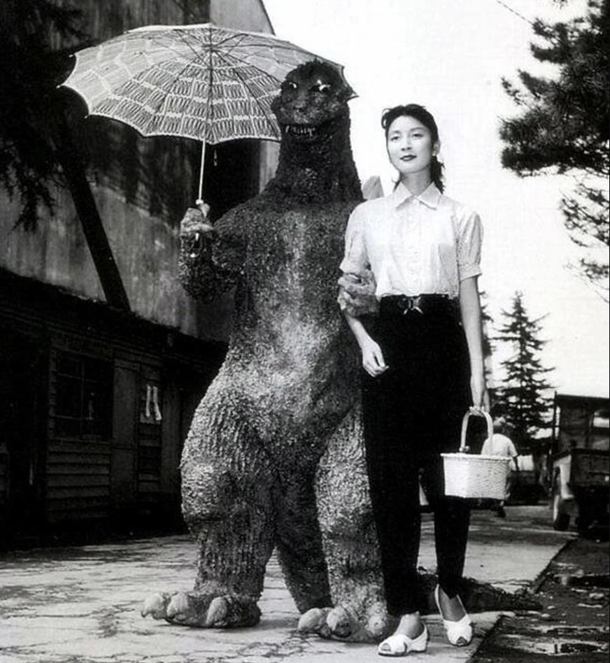 Godzilla walking with leading lady Godzilla walking with leading lady